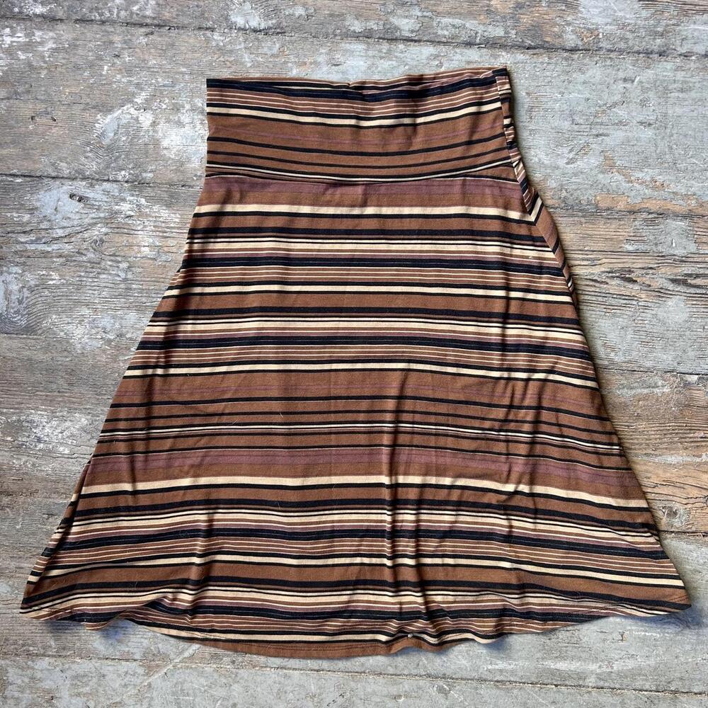 LuLaRoe Brown Beige Black Striped Midi Skirt - Size M